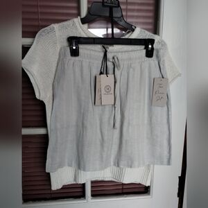 NWT 2 Piece Cream Knit Top & Light Gray Skirt By Martha Stewart Sz M